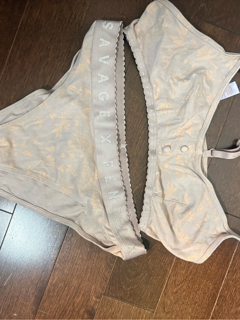 Savage X Fenty Beige Floral Wireless Bralette with Branded Band